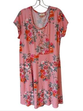 Bobbie Brooks Pink Floral Dress With Necklace Size 2X